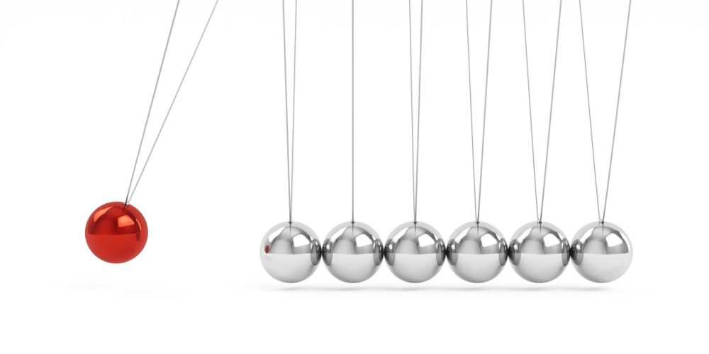 3D rendering Metal Newton's cradle on white background.